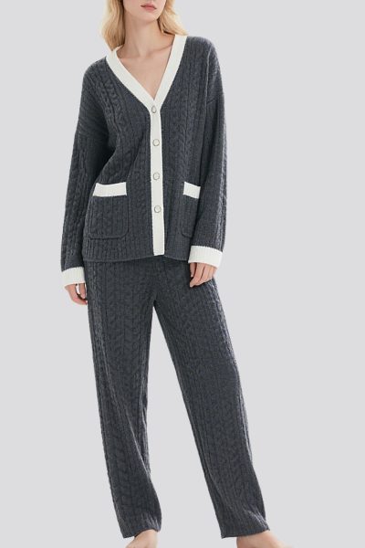 cable-knitted-contrasting-color-stitching-thickened-pajamas-set