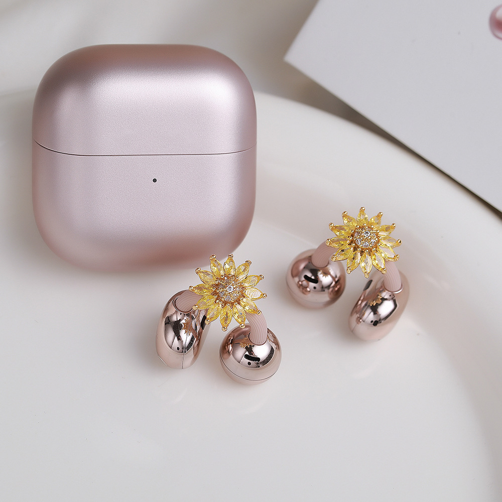 Rare High-end Gold Sunflower Freeclip Headphones Earrings image 4
