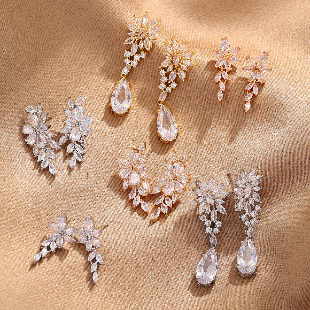 Luxurious Large Zirconium Leaf Petal Waterdrop Party Earrings image 3
