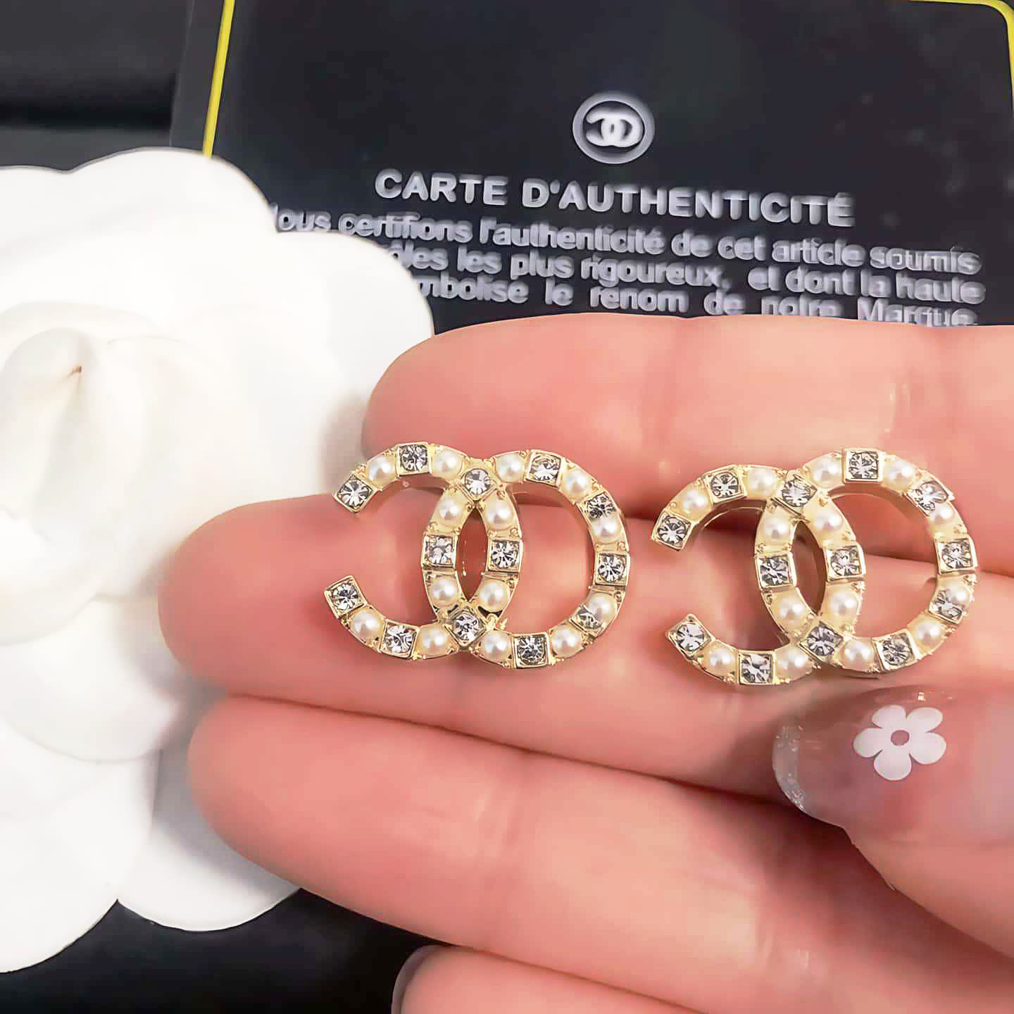 Letter C Pearl Pave Diamond Simple Stud Earrings image 2