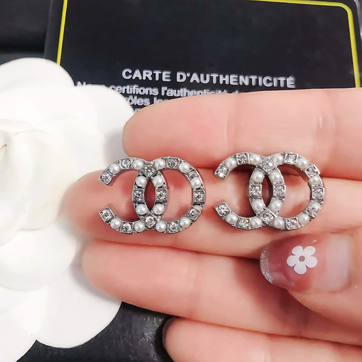 Letter C Pearl Pave Diamond Simple Stud Earrings image 3