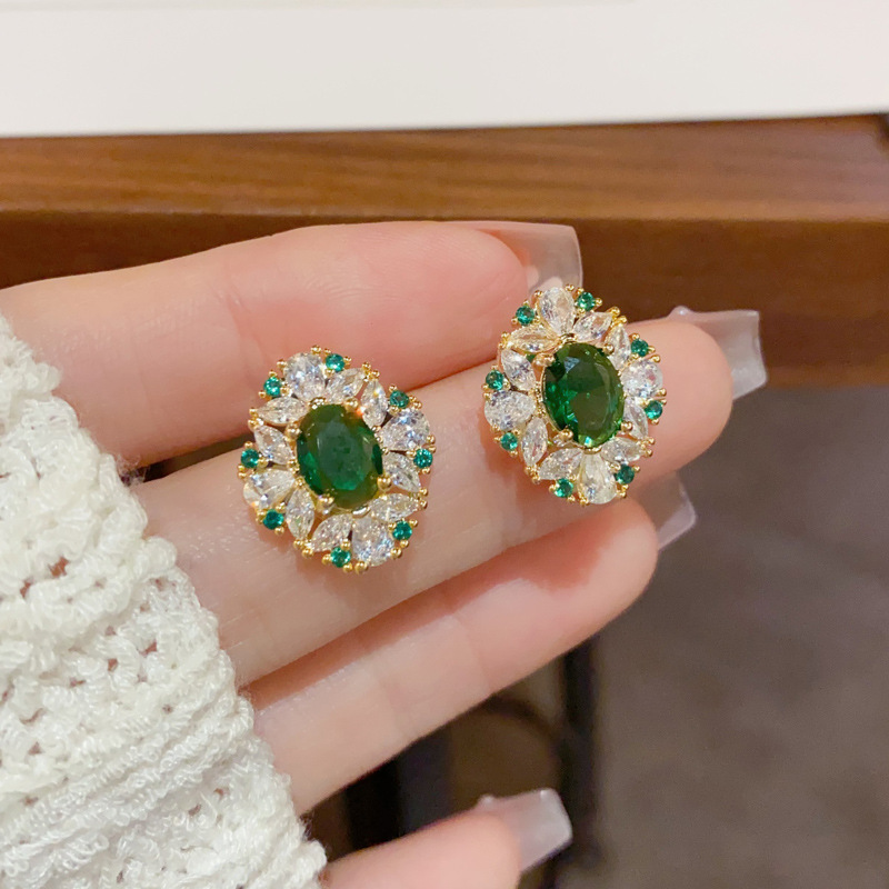 Luxury Minimalist Zircon Emerald Rhombus Earrings S925 Silver image 3