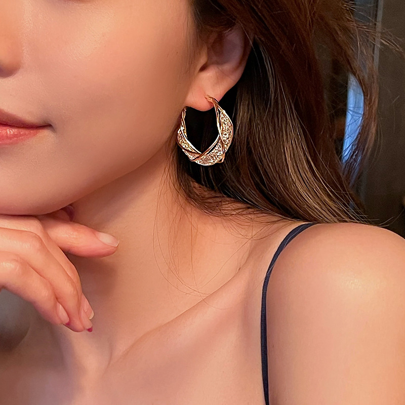 Big Reticulated Crystal Ear Hoop Round Earrings Simple Jewelry image 3