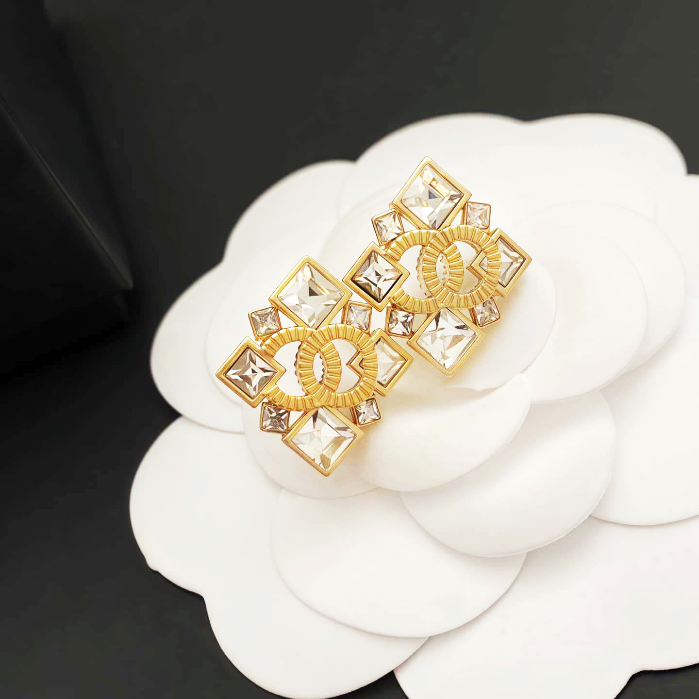 Letter C Zirconia Gold Elegant Stud Earrings image 1