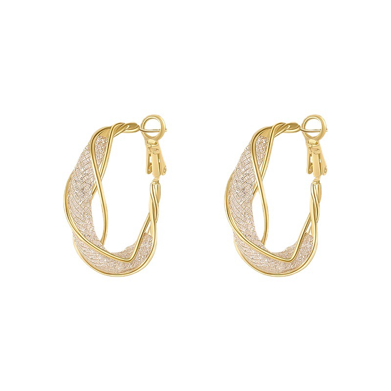 Big Reticulated Crystal Ear Hoop Round Earrings Simple Jewelry image 2