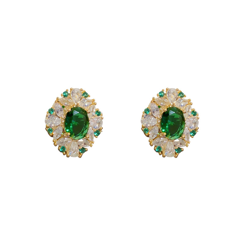 Luxury Minimalist Zircon Emerald Rhombus Earrings S925 Silver image 1